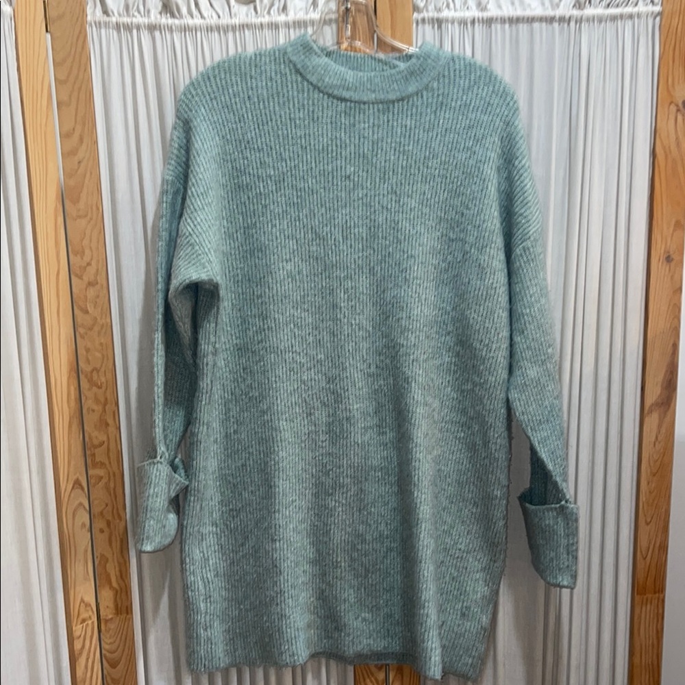Zara Green Cowl Neck Sweater Plush Knit